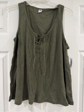 Old Navy Olive Green Ribbed Lace-Up Tank Top